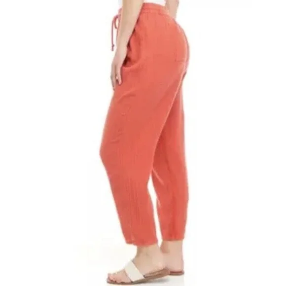 Wonderly Wide Leg Pants Gauze Womens Large Orange Boho Cottagecore Cropped - Picture 3 of 10